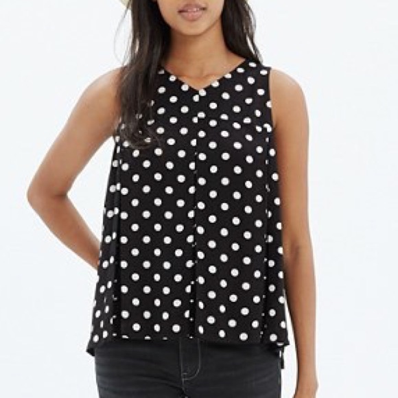 Madewell Tops - Madewell Trapeze Crop Tank Black White Polka Dot
